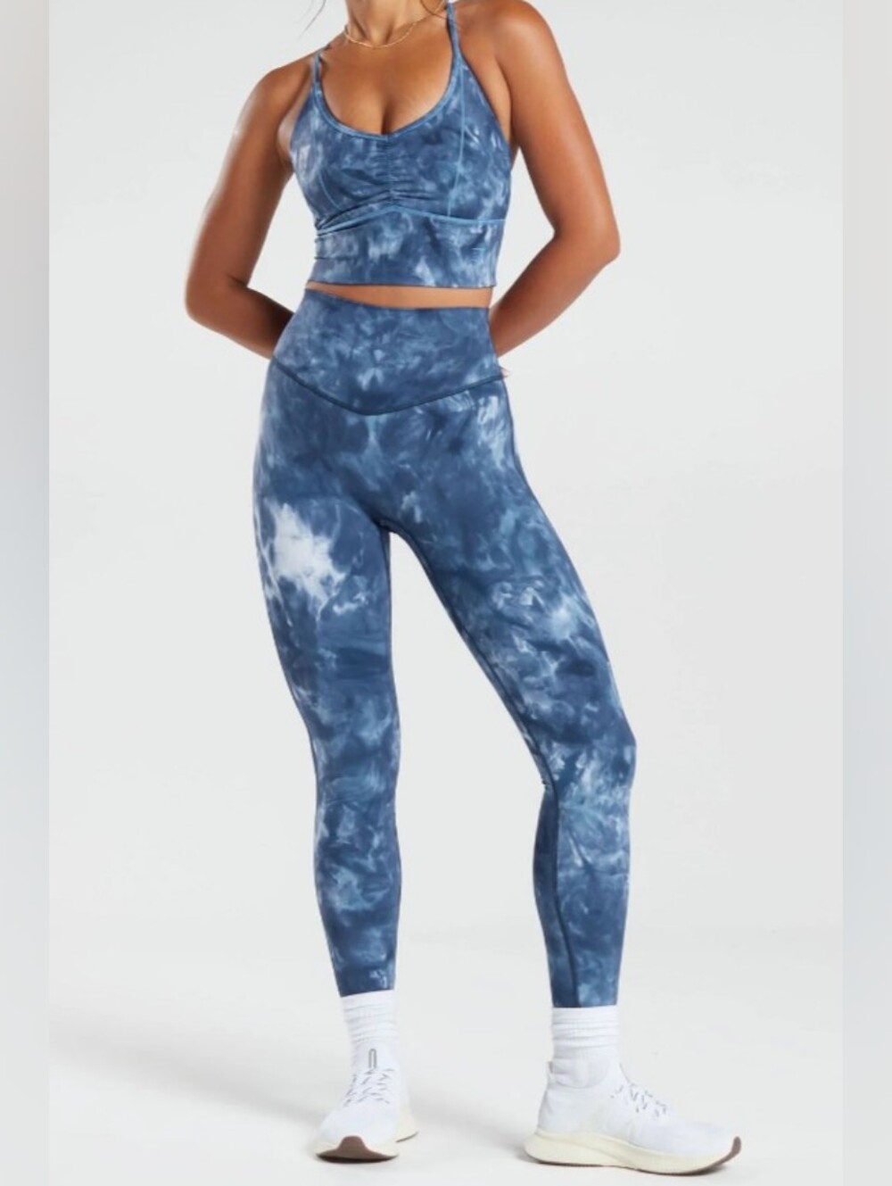 Gymshark 2 Piece Matching Set Tie Dye Leggings & Sports Bra Top Blue  yoga - XS